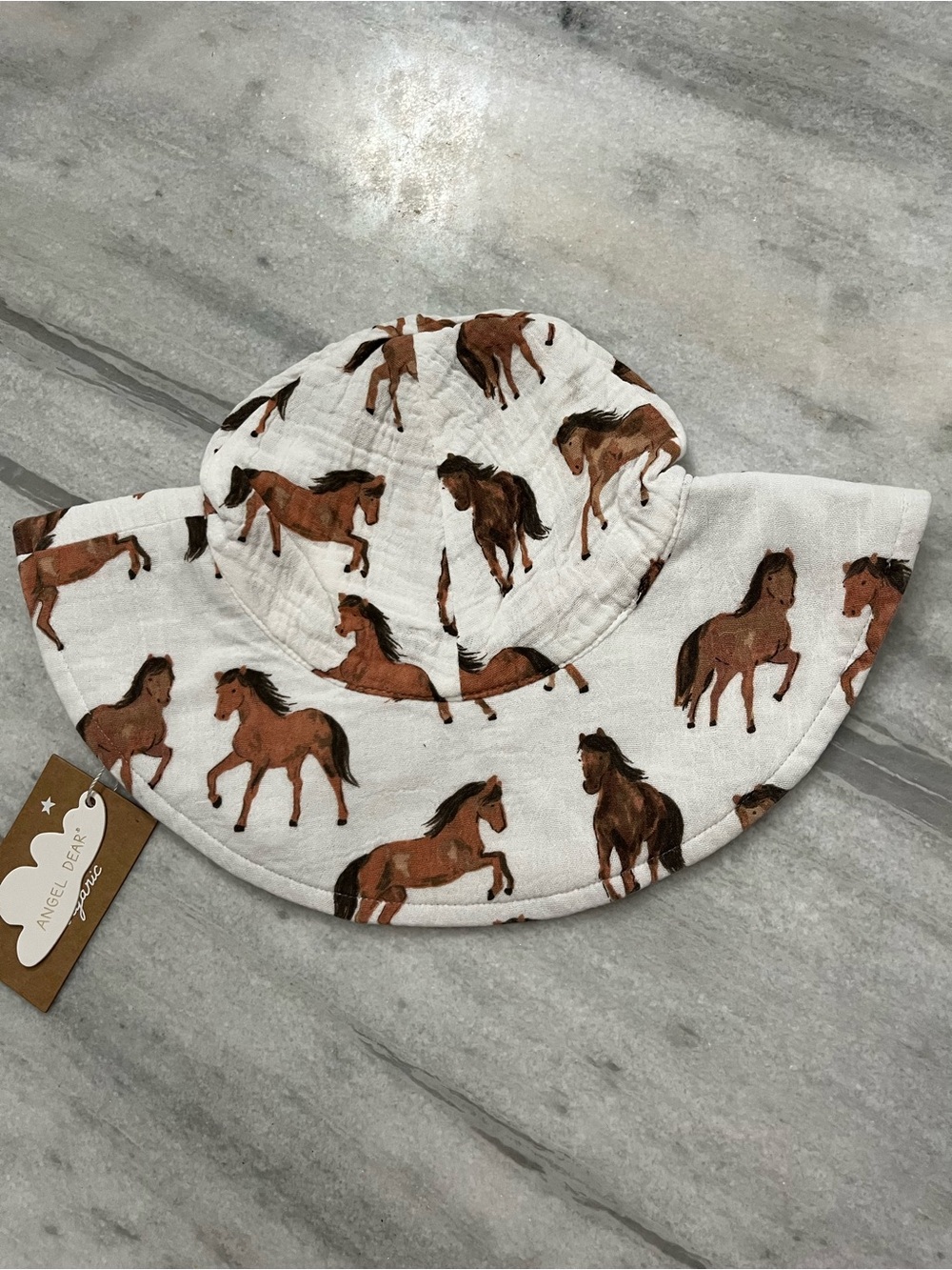 Angel Dear White Baby Sun Hat with Brown Horse Print